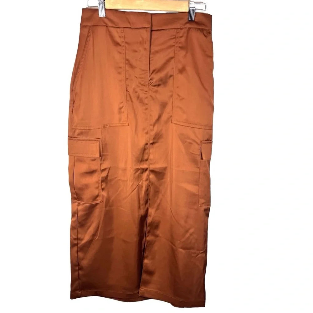 House of Harlow Rust satin cargo midi skirt boho hippie 70s festival vibe